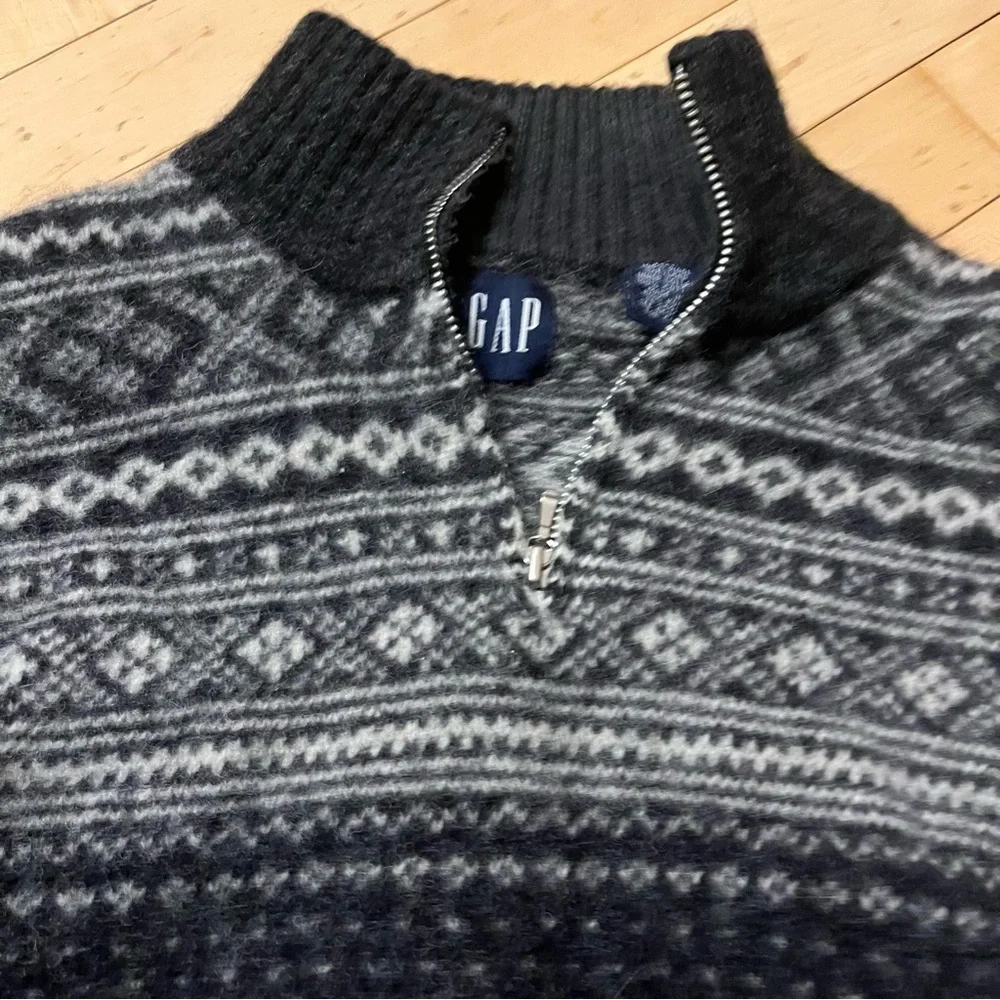 Vtg GAP Womens Mens Fair Isle Shetland Wool Sweater Size L Gray Norwegian - Picture 2 of 6